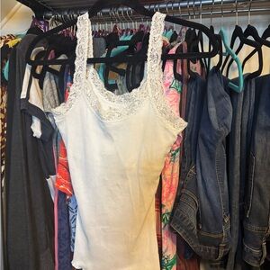 Abercrombie & Fitch White Lace Trim Tank Top